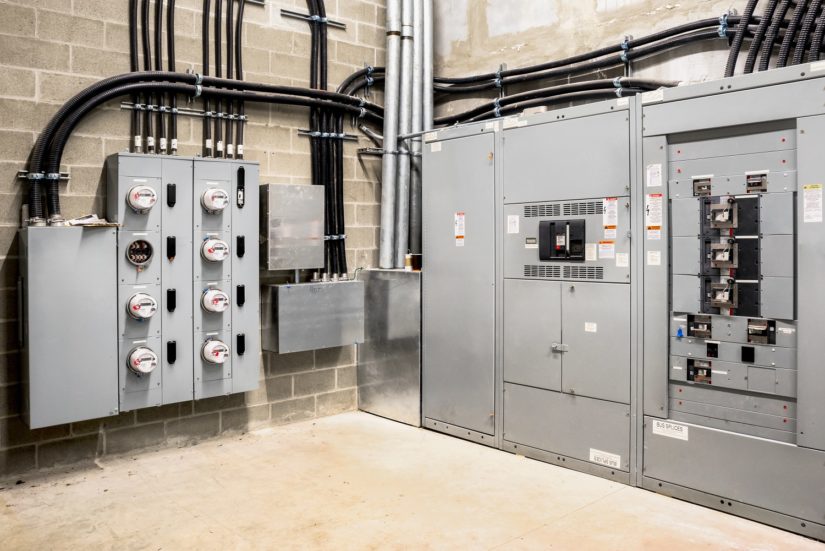 Electrical room of residential or commercial building. Multiple smart